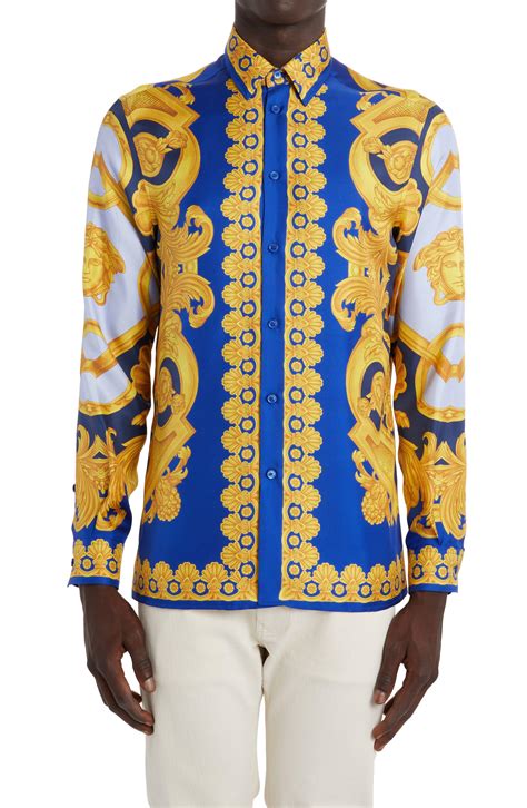 mens blue versace button up|Versace blue t shirt.